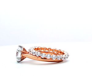 Wholesale 14k Rose Gold Lab Grown Diamond Engagement Ring Set Solitaire Round Brilliant Matching <b>Bubble</b> Stacking <b>Wedding</b> Band - Product Image 4