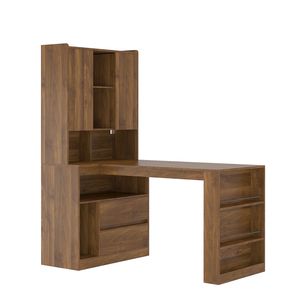 Scrivania Moderna a L per Ufficio Domestico con Luce LED, Cassetti e Libreria per Scrivere e Leggere - Product Image 3