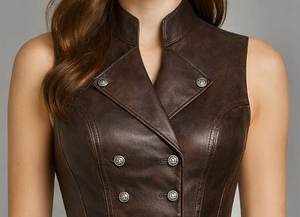 Chaleco de cuero marrón para mujer, estilo vintage, gótico, steampunk, victoriano, corsé ajustado sin mangas - Product Image 3