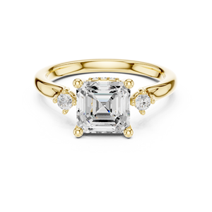 Anillo de Oro Amarillo de 14k con Diseño Minimalista Romántico, Oxidado, con Diamantes de Laboratorio de Corte Asscher Brillante y Corte Redondo en los Laterales, para Mujer - Product Image 3