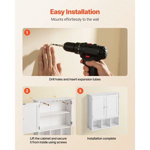 Modern <b>Wood</b> <b>Bathroom</b> <b>Wall</b> <b>Cabinet</b> with 2 Doors Adjustable Shelf <b>Wall</b> Mounted Storage Organizer for Toiletries Laundry Supplies - Product Image 3