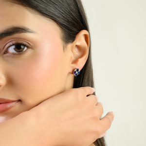 Oval Cut 100% Natural Blue Sapphire & Round Cut Diamond Cluster Floral Design 925 Sterling <b>Silver</b> <b>Stud</b> Earrings for Women's - Product Image 2