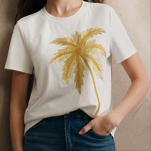 New Trendy Dubai Vintage Hand Embroidered Georgette Summer Women's V-Neck Casual Blouse Hand Beaded <b>Top</b> Beach Wear Fancy - Product Image 1