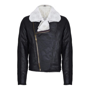 Women's Genuine Leather Shearling Moto <b>Jacket</b> With Fur Trim Zipper Closure Winter Windproof <b>Biker</b> Coat Full Sleeve Regular Fit - Product Image 3