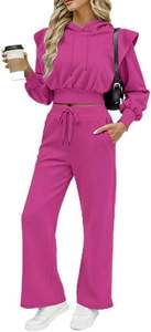 Conjunto Deportivo Personalizado para Mujer, Sudadera Holgada, Pantalones Acampanados, Color Rosa Magenta, Ropa Casual para Estar en Casa, Ropa Deportiva, Conjunto de Dos Piezas - Product Image 6