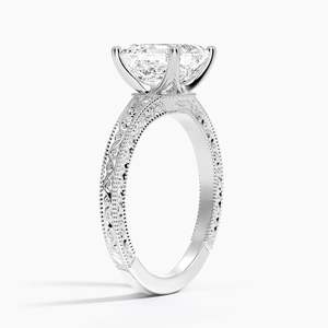 Bague de fiançailles en moissanite taille Asscher 2 carats, gravée motif floral vintage, pour mariée - Product Image 4
