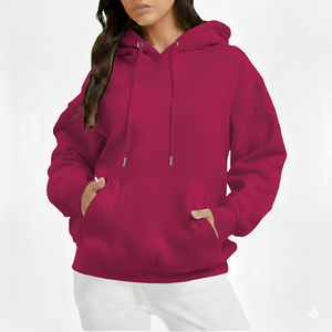 Sudadera con Capucha Rosa para Mujer, Talla Grande, de Forro Polar, Manga Larga, Color Sólido, Informal, para Otoño, con Bolsillos, Transpirable - Product Image 4