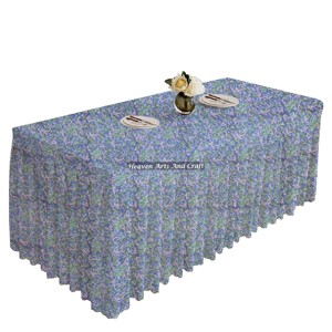 Christmas Festival Home Decor Luxury Cotton <b>Rectangle</b> Pleated Table Cloth Wholesale Floral Block Print Wedding Design Table - Product Image 6