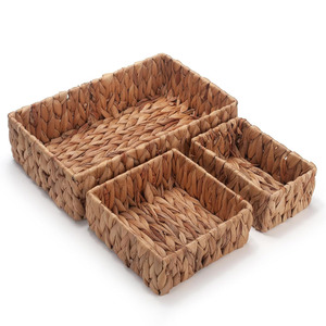 <b>Rectangular</b> shape <b>basket</b> crafted by hand water hyacinth candy storage container kitchen organization - Product Image 3