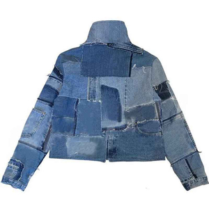 Chaqueta vaquera de hombre 2026 más vendida, con cremallera completa, estilo vintage, desgastada, con dobladillo sin rematar, multibolsillos, estilo hip hop, OEM - Product Image 2
