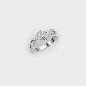 Anillo de Compromiso de Diamantes de Corte Brillante Redondo en Oro Blanco para Mujer, con Engaste Pavé, Estilo Romántico, Joyería Fina - Product Image 4