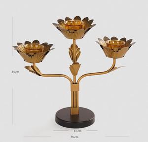 Golden Metal Flower Shape <b>Candelabra</b> With Three Arms For Home Decoration - Product Image 3