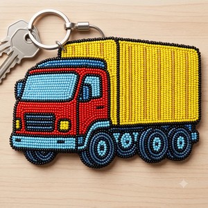 Beaded Truck Keychain Colorful Fashion Bag Accessory - Product Image 1