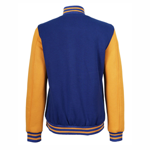 Chaqueta Varsity para Mujer en Azul y Mostaza, Moderna y a la Moda, de Manga Larga, Cuello Alto, en Tela de Algodón y Lana - Product Image 6