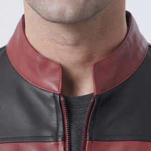 Blouson en cuir pour homme, style motard, en cuir premium, avec ceinture à la taille et poche poitrine - Product Image 5
