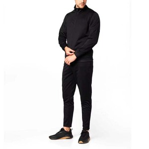 Survêtement noir pour homme, fermeture éclair intégrale, col montant, coupe décontractée, polyester, vêtement d'automne avec poches latérales - Product Image 3