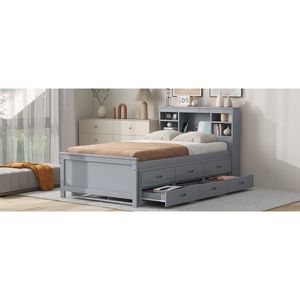 Cama Plataforma Tamaño Individual con Cabecera con Almacenamiento y Carga USB, Cama Nido con 3 Cajones en Gris, Cama Gris con Almacenamiento y Carga USB - Product Image 6