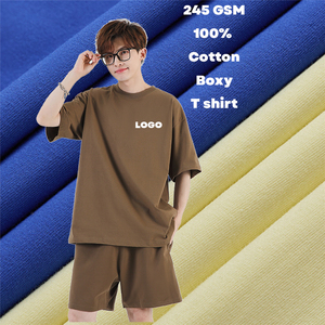 Ensemble de t-shirts en coton bleu uni surdimensionnés pour hommes, décontractés, à manches courtes, col rond, tricotés, respirants, t-shirts surdimensionnés pour hommes - Product Image 5
