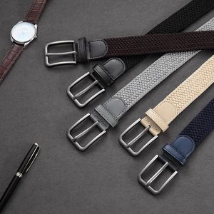 <b>Braided</b> Casual Belt Solid Color Stretch Design Men's Fashion <b>Accessory</b> Silver Square Buckle Cow Hide Durable Style - Product Image 2