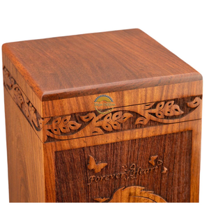 Urne funéraire artisanale en bois naturel pour cendres, motif vague d'oiseaux, boîte à cendres artistique, souvenir commémoratif par AYAANS - Product Image 3