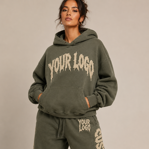Ensemble assorti surdimensionné pour femme, avec broderie de patch tissé personnalisé, col côtelé, poche kangourou, en molleton de coton et polyester, personnalisable - Product Image 4