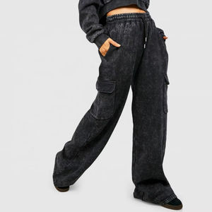 Ensemble de survêtement délavé à l'acide pour femme, haut court zippé à manches longues et pantalon large, couleur unie, coupe décontractée, idéal pour l'automne - Product Image 4