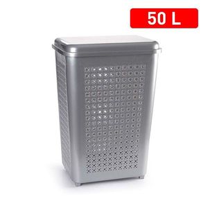Cesto per biancheria quadrato argentato da 50 litri con coperchio e fori di ventilazione per riporre i vestiti - Product Image 1