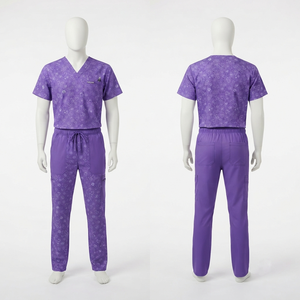 Ensemble de blouses médicales imprimées pour hommes, tissu polycoton premium 180 GSM, violet, uniforme médical, broderie personnalisée, impression à l'écran, logo DTF - Product Image 1