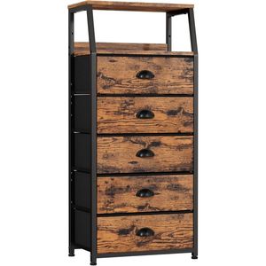 Commode verticale rustique marron avec 5 tiroirs, organiseur de vêtements en tissu pour chambre à coucher - Product Image 1