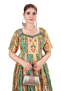 Robe longue vintage à imprimé floral, coupe trapèze, col carré, manches courtes, en mousseline, pour femme, robe d'été - Product Image 3