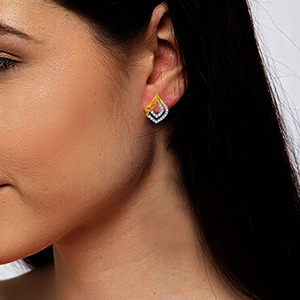 14K Yellow Gold Open Teardrop Diamond Stud Earrings Lab Grown Diamond Designer Fine Jewelry for Women - Product Image 4