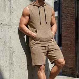 Ensemble court à capuche délavé à l'acide pour homme, tenue streetwear deux pièces, ensemble à capuche vintage délavé, ensemble court délavé à l'acide - Product Image 1