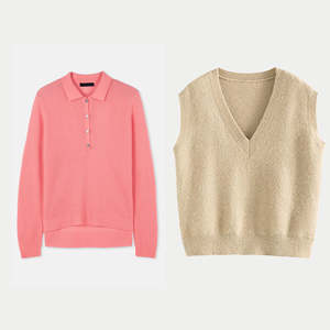 Suéter de punto informal para mujer, jersey tipo polo de manga larga con botones y chaleco sin mangas con cuello en V, prendas de punto para otoño e invierno - Product Image 1