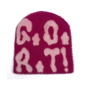 Plush Beanie Hat G.O.R.T! Flock Print Letter Pattern Unisex Adult <b>Winter</b> <b>Cap</b> 56-58CM Casual Style - Product Image 1