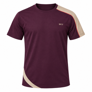 T-shirt à manches courtes pour homme, couleur violette, coupe classique, séchage rapide, sportif, col rond, jersey en polyester tricoté, color-block - Product Image 1