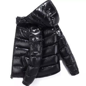 Green Hooded Down Bubble <b>Jacket</b> With Fur Trim Zipper Closure Casual Winter Coat Short Slim Fit Thick Windproof <b>Jackets</b> For Men - Product Image 3