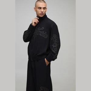 Conjunto Deportivo Personalizado con Logotipo, para Invierno, en Poliéster y Felpa, para Correr, Entrenar, con Chaqueta Cortavientos Elástica - Product Image 2