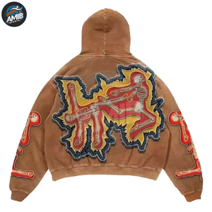 เสื้อฮู้ดดี้ดีไซน์ใหม่ล่าสุด แฟชั่นยอดนิยม ดีไซน์สวยที่สุด สีพื้นเรียบง่าย ผ้าคอตตอนผสม แต่งลายปักแบบดิสเทรส สำหรับผู้ชาย - Product Image 4