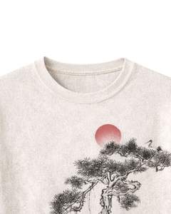 T-shirt personnalisé beige pour femme avec motif arbre bonsaï, en coton doux, manches courtes, style décontracté japonais, esthétique estivale, coupe ample - Product Image 3