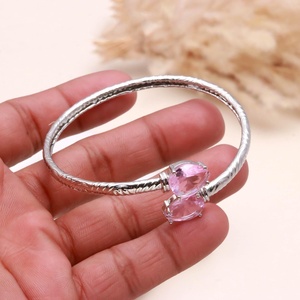 925 Silver Plated Pearl and Lab Grown Pink Sapphire <b>Bracelet</b> <b>Adjustable</b> Friendship Promise <b>Bracelet</b> Gift for Her - Product Image 3