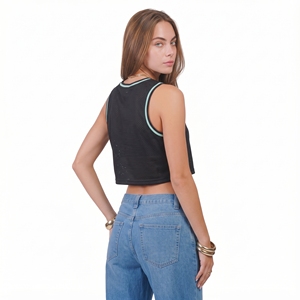 Women's <b>Black</b> Short <b>Knitted</b> Polyester Women's <b>Tank</b> <b>Top</b> O-Neck Solid Color Breathable Casual Short Sleeves - Product Image 2