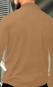 Camiseta de Manga Larga con Cuello en V y Media Cremallera para Hombre STELLAR, Color Marrón Sólido, Corte Regular, Poliéster/Algodón Ecológico - Product Image 4