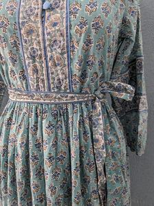 Soft Cotton Block Print Dress with Button Decoration Long Sleeve Woven Summer Dress-Sustainable Breathable Natural Waistline - Product Image 3