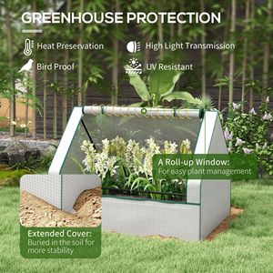 "Classic White and Brown Square Metal <b>Planter</b> <b>Box</b> with Mini Greenhouse for Outdoor Gardens" - Product Image 5