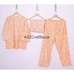 Elegante Conjunto de Pijamas de Algodón 100% No Tejido para Mujer, Ropa de Dormir Informal con Cuello Redondo, Manga Larga, Transpirable para Invierno, Cintura Elástica - Product Image 5