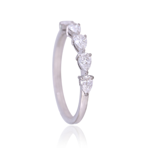 925 Sterling <b>Silver</b> Ring with Pear Cut CVD Diamonds <b>Silver</b> Plated Half Eternity Wedding Band Anniversary Ring for Women - Product Image 2