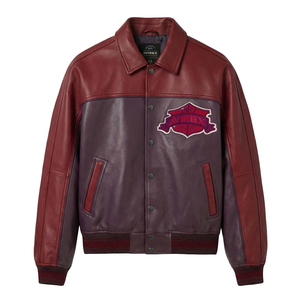 Vintage Maroon Genuine <b>Leather</b> Varsity <b>Jacket</b> <b>Men</b> Custom Avirex Style Track Team Embroidery Retro Bomber Letterman Coat - Product Image 1