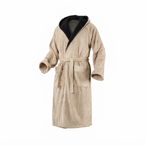 Cozy Full Length Hooded Terry Robe For Adults Soft 100% Cotton Winter Wear With Drawstring Closure Solid Color - Product Image 2