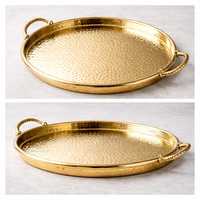 Plateau de service Art Déco moderne en acier inoxydable, design martelé, poignée, finition miroir, artisanat métallique, taille personnalisée disponible
