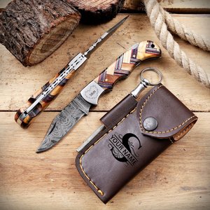 Cuchillo Plegable de Damasco con Punta Recta de Grado Industrial, Mecanismo de Bloqueo Trasero, Hecho a Mano, con Logotipo Personalizado, Cuchillo EDC de Bolsillo, Venta al Por Mayor - Product Image 5